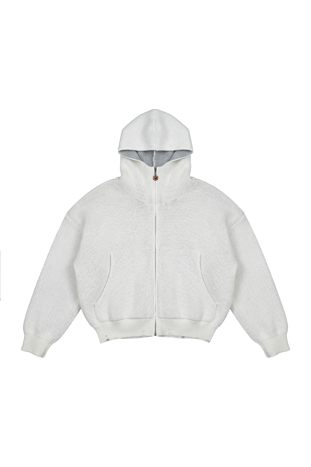 OMERTA WHITE KNITTED ZIP HOODIE
