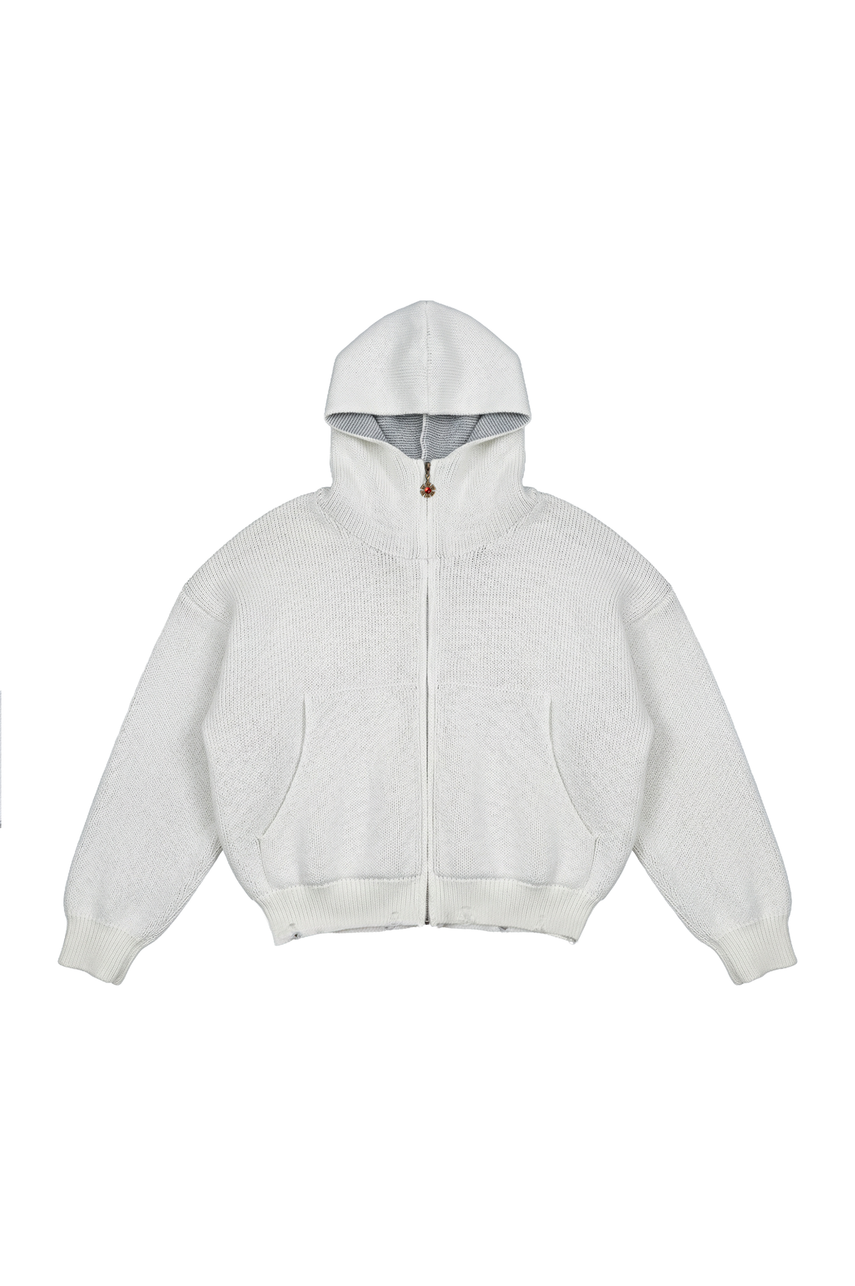 OMERTA WHITE KNITTED ZIP HOODIE